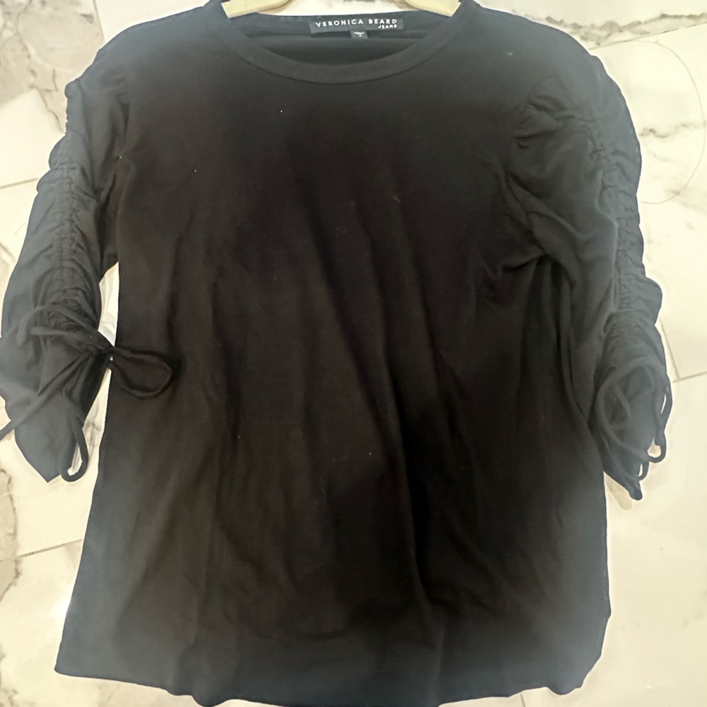 Veronica Beard Black Gathered Sleeve Blouse